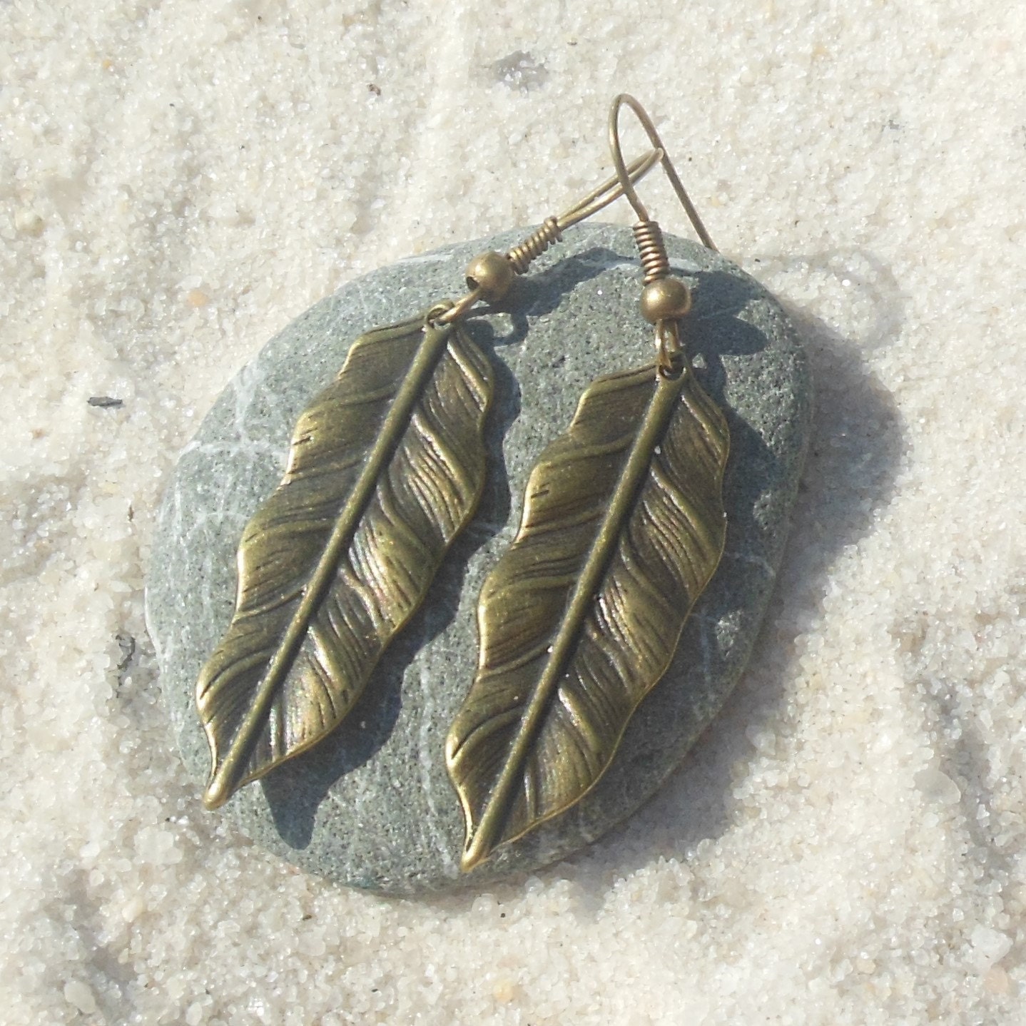 Tree Climber Earrings - antique brass - gold toned leaf charm