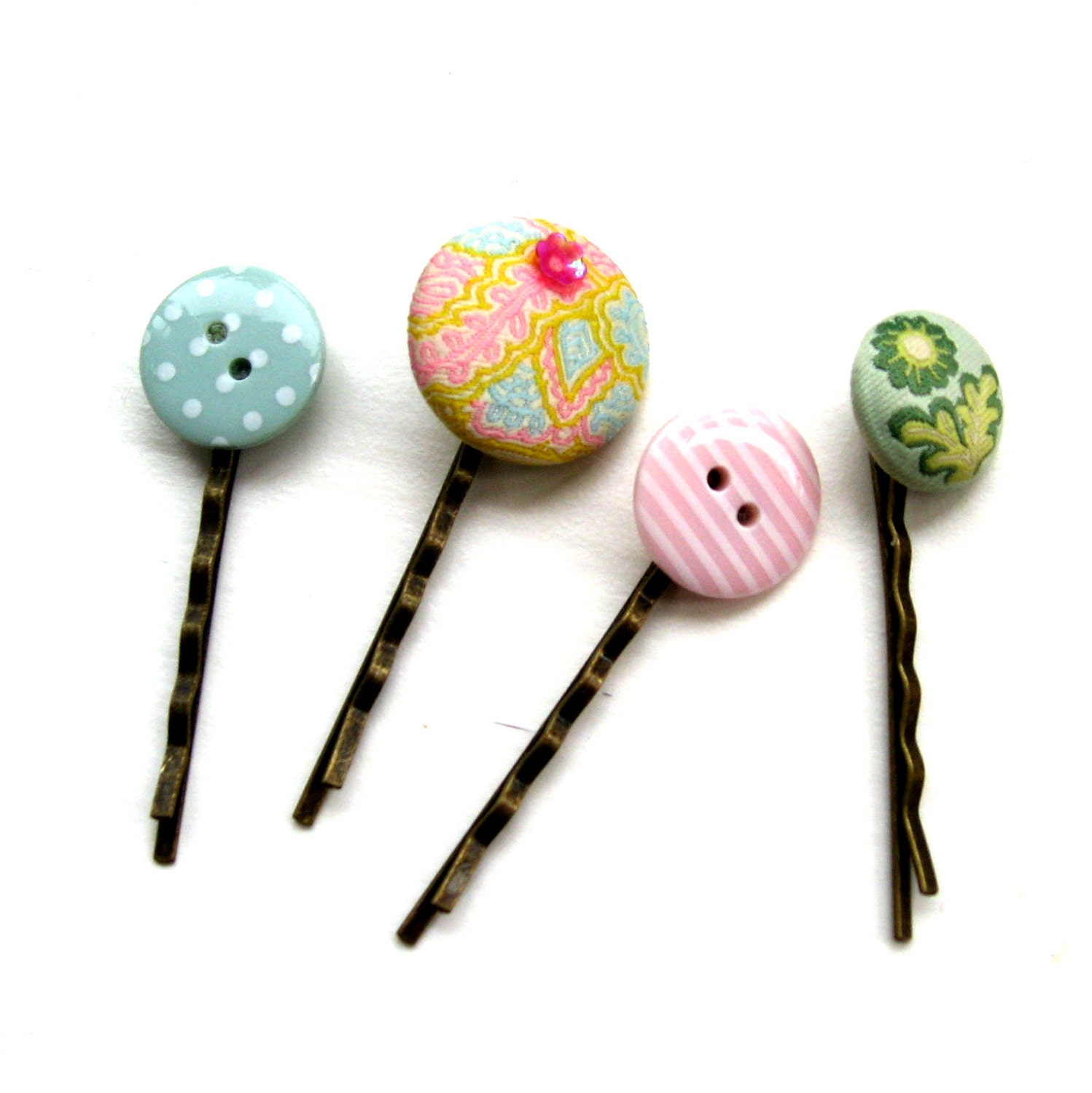 Hair grips bobby pins hair slides accessories pastel pink green yellow set of 4 UK seller