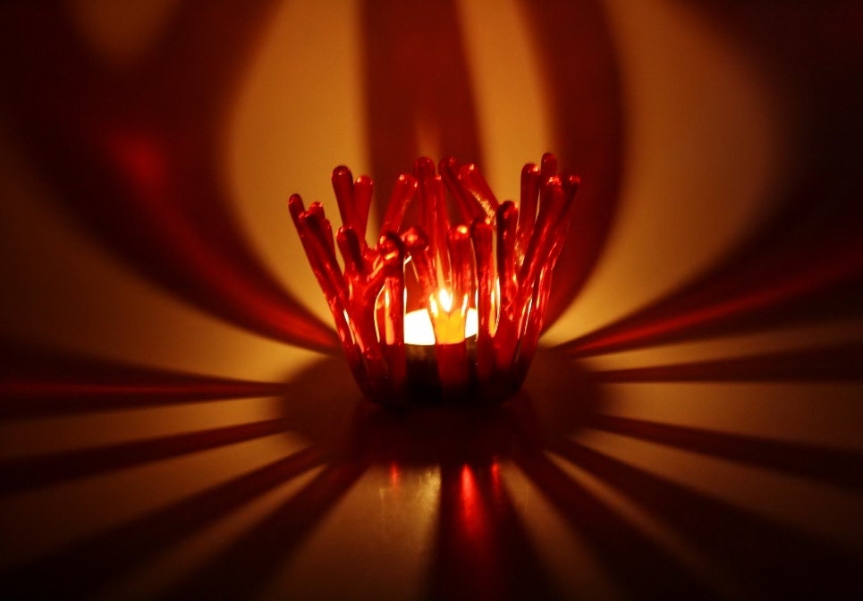 Candle Holder Red Fused Glass