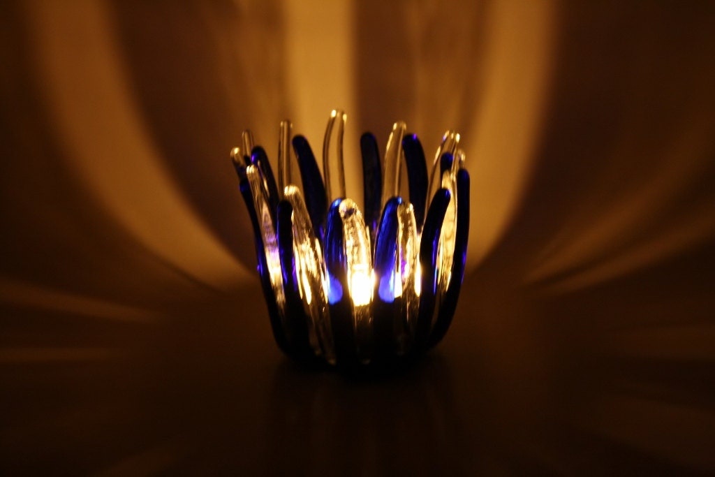 Candle Holder Cobalt Blue Fused Glass