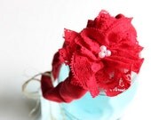 CLOSE OUT SALE - Baby Girl Red Headband with Red Lace Flower