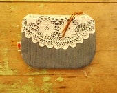 Lace clutch purse / blue zip purse / upcycled / bridesmaid clutch