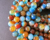 NEW ARRIVAL --5 strands -- Brownish Orange Bright Blue Fire Agate 12mm Faceted Round ball Beads-- 33pcs Full Strand