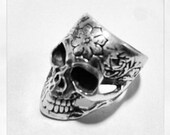 Solid Sterling Silver 925 Skull Flower Decorations Gothic Ring All Size