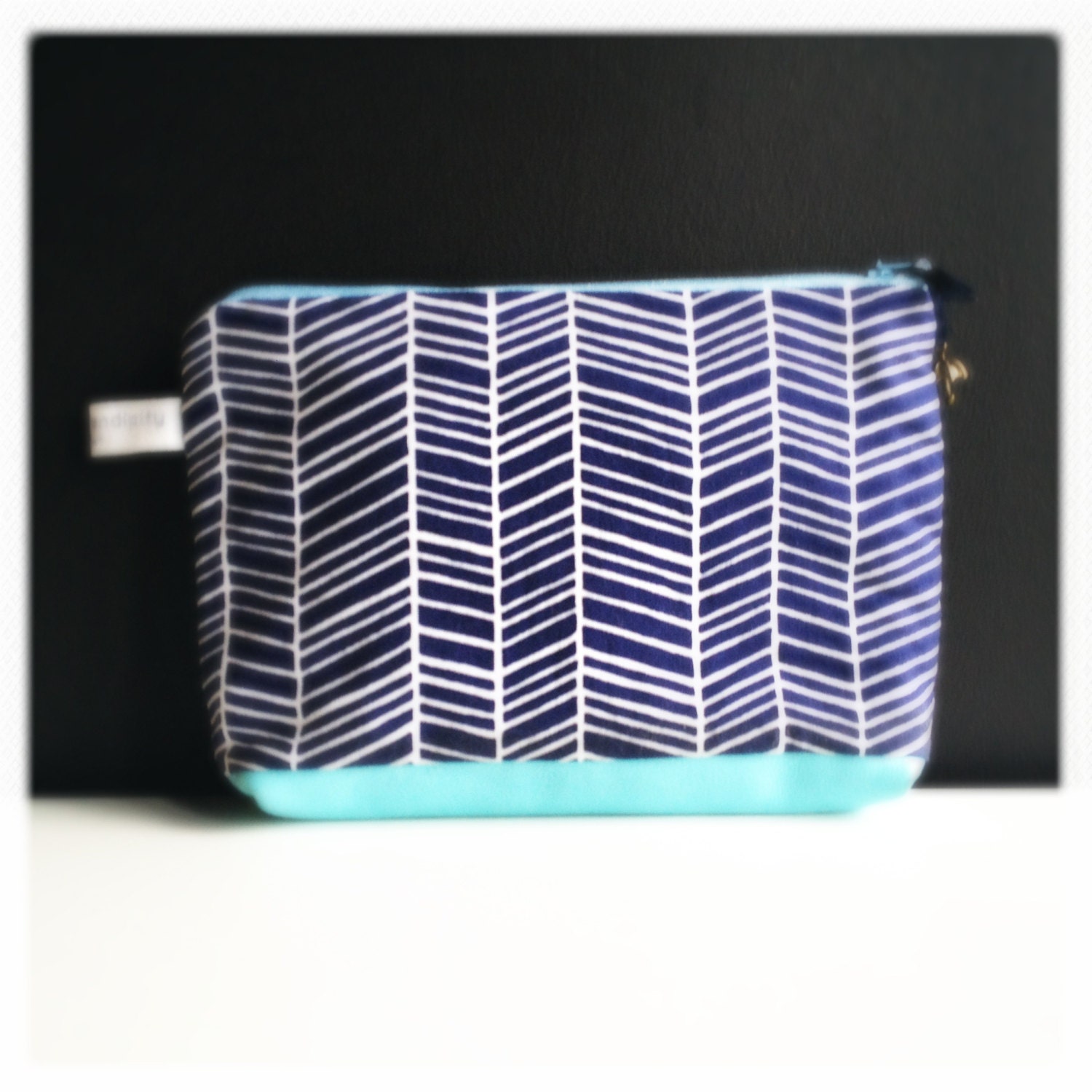 cosmetic bag made of chevron cotton with waxed cotton lining - polka dot