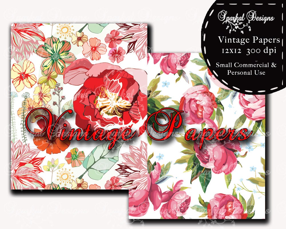 Vintage Floral Paper, Floral Digital Paper, Flower Digital Paper, Digital Florals, Printable Floral paper Instant Download Il_170x135
