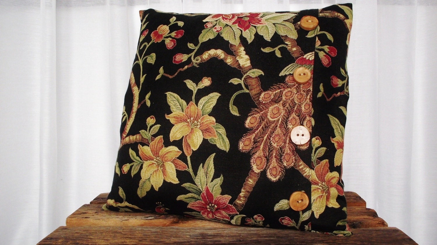 Pillow Cover 20x20 Peacock Floral Lirica Coal Pattern by Magnolia Fabrics