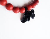 minimalistic abstract  asymetrical organic form statement necklace nO.213 'black elements between red coral'