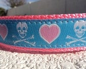 Adjustable Dog Collar Pink Heart Pirates