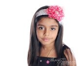 Hot pink polkadot headband, valentine headband,feather headband, chiffon headband, photo prop, lace headband