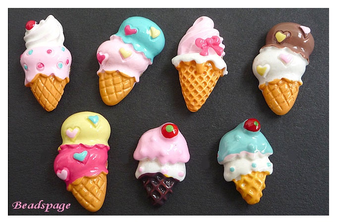 7 Miniature, Ice Cream, Decorative Thumbtacks, cute, kawaii, handmade, notice board, push pins, student, teacher