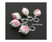 Stitch Markers, Keyholder Set, Handmade Knitting Crochet Counters, Porcelain pink flowers, Knit Cute Gift, Earrings, OOAK charms, US10