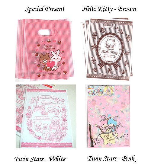 Sanrio, Hello Kitty, Little Twin Stars, Kawaii plastic bags - carrier, gift bag, chocolate, cakes, cookie, candy, presents, goody