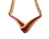 Vintage Red Monet Necklace, Adjustable Choker, Gold Tone and Enamel Costume Jewelry, Signed Monet, NEAR MINT