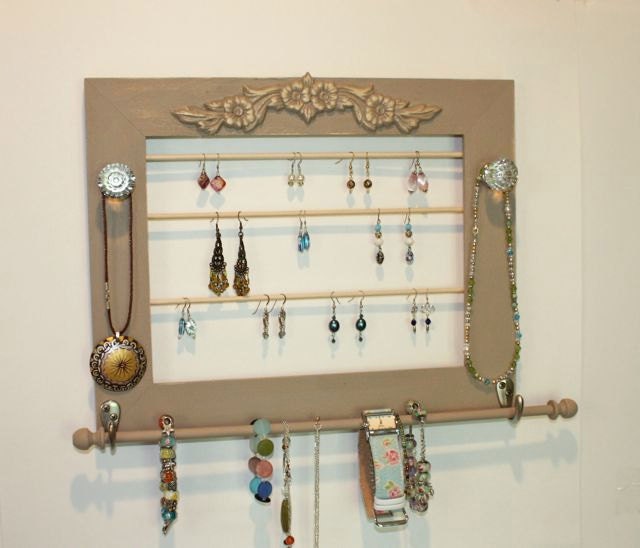 Jewelry Holder Earring Organizer Wood Frame Accessory Holder for Bracelets, Necklaces, Rings, Scarves.