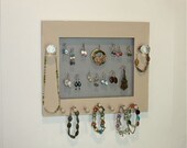 Earring Holder Accessory Organizer Wood Frame Wall Hanging Jewelry Holder Earrings, Necklaces, Bracelets.