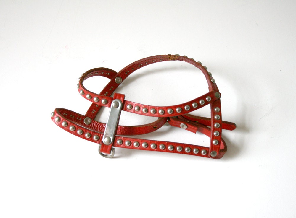 Studded Red Leather Kitty Harness