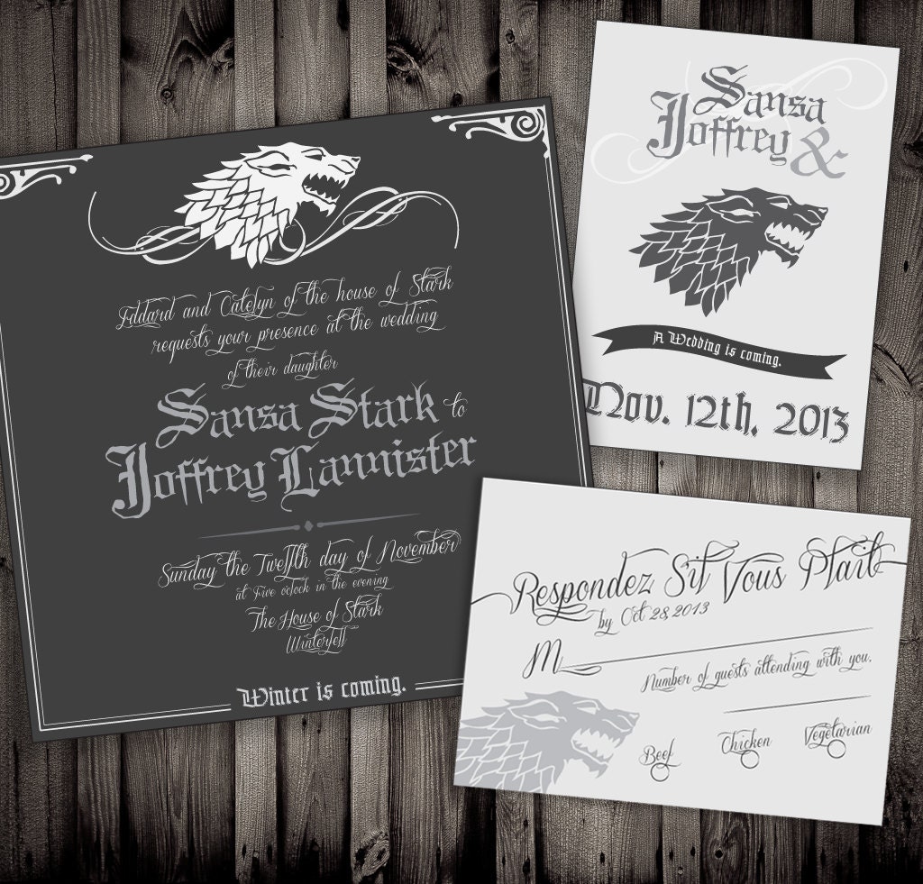 Stark Sansa Winterfell Game of Thrones Wedding Invitations