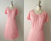 50s Cocktail Dress // 1950s Pink Lace Full Garden Party Mad Men Cocktail Dress L