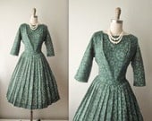 50s Dress // Vintage 1950's Abstract Print Full Garden Party Mad Men Day Dress M L