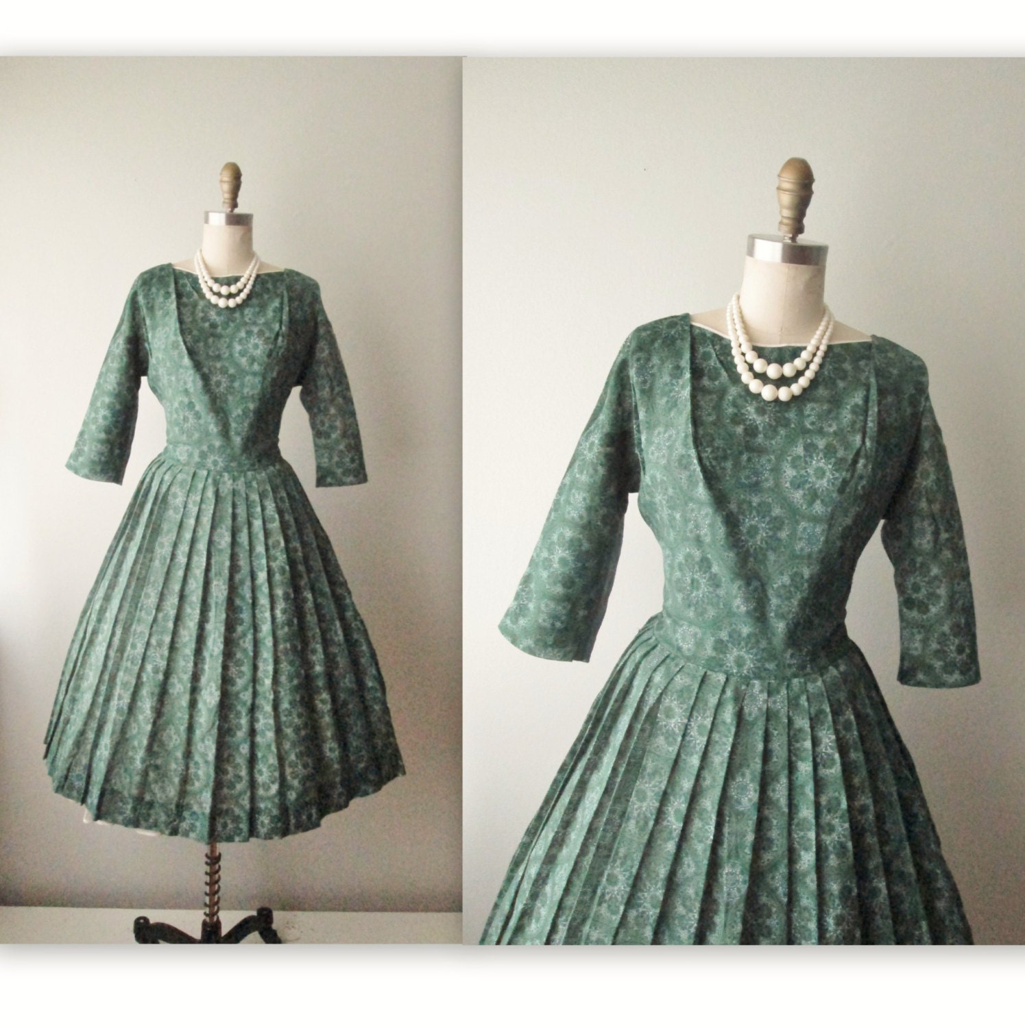 50s Dress // Vintage 1950's Abstract Print Full Garden Party Mad Men Day Dress M L