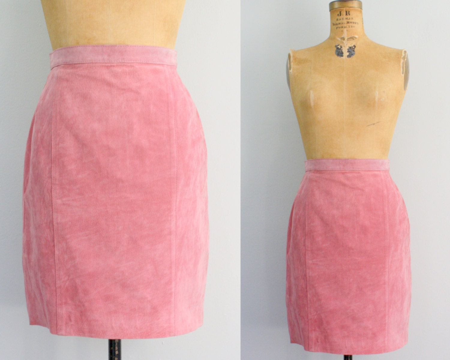 80s suede skirt / 1980s suede leather skirt / pink skirt