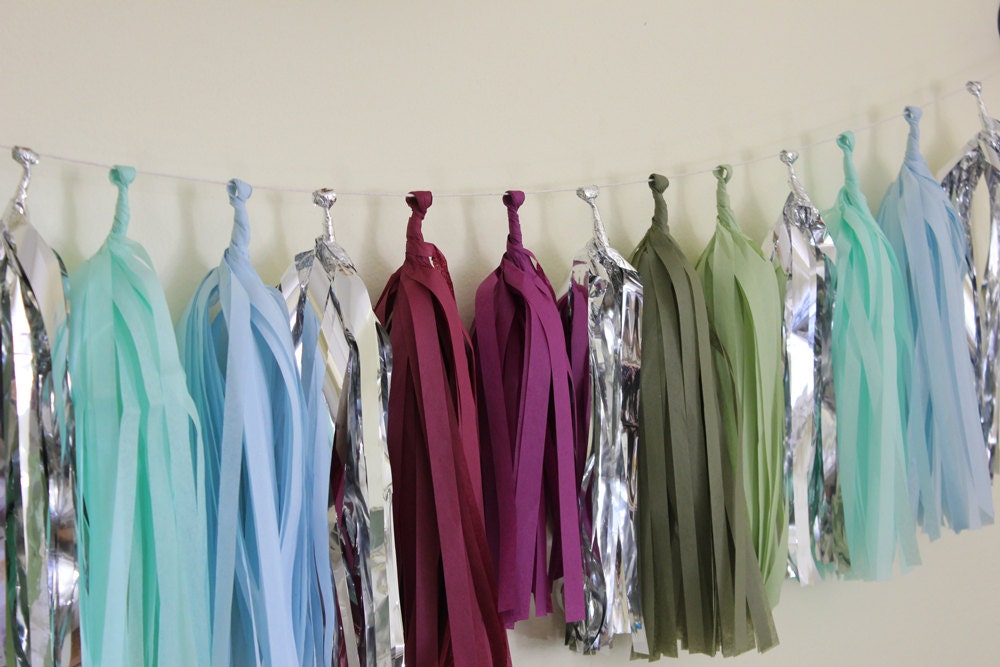 Tissue Tassel Garland-18 tassels- Shades of Succulents