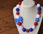 Red White and Blue-Chuncky Necklace-Chunky Beaded Necklace-Toddler Necklace-Baby Girl Necklace-Photo Prop-4th of July-Patriotic Necklace