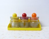 Vintage Spice Jars and Spice Rack 1970's Vintage Mod Colorful