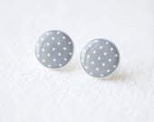 Gray and White Polka Dot Stud Earrings