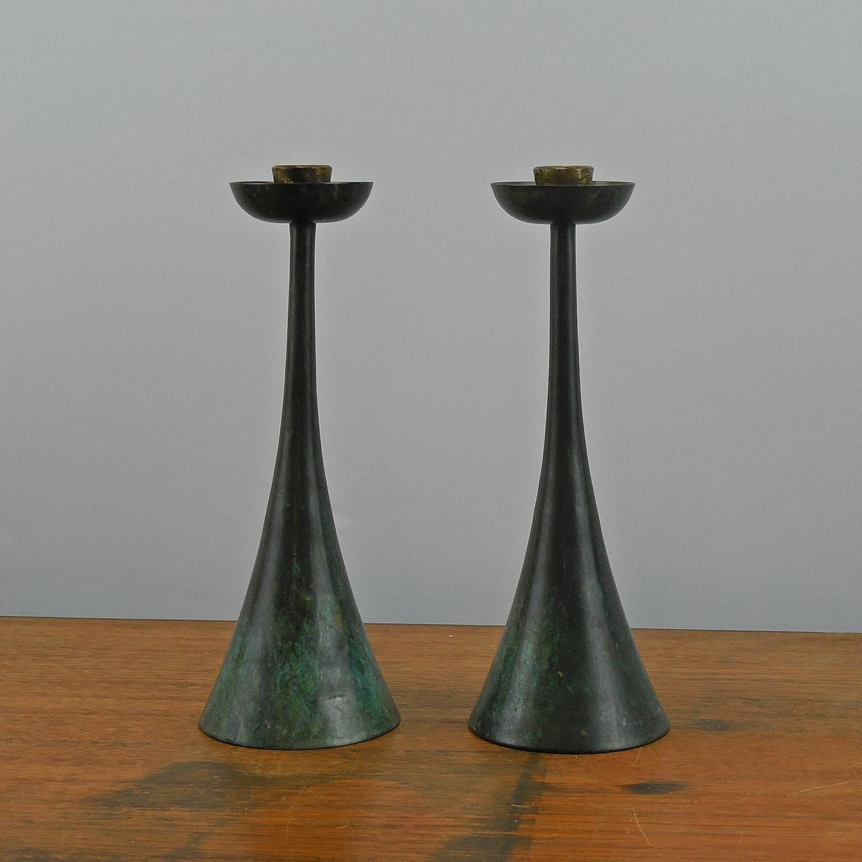 Pal-Bell Modernist Bronze Candlesticks