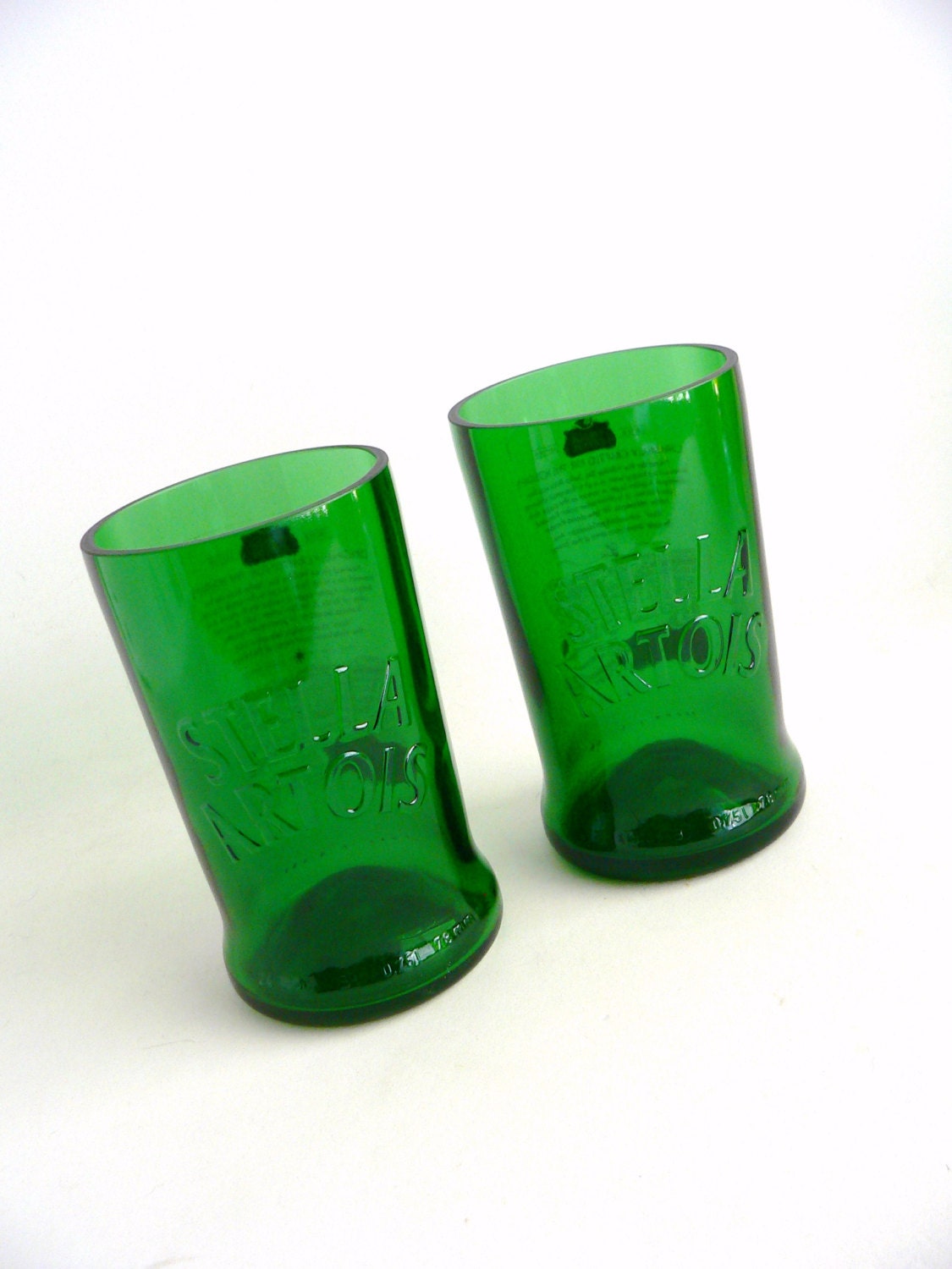 Stella Artois Pint Pilsner Drinking Glasses Green Glass Set of 2