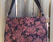On Sale Tote Bag / Diaper Bag, adjustable strap, zipper closure - red and black flowers