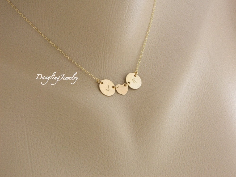TWO Initial Necklace, Couple Necklace, Monogram Necklace, Heart Charm,  Personalized His and Her Necklace, Love, Best Friend, Sisters