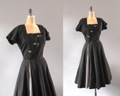 1950s Dress / Gingham Peeks Dress / 50s