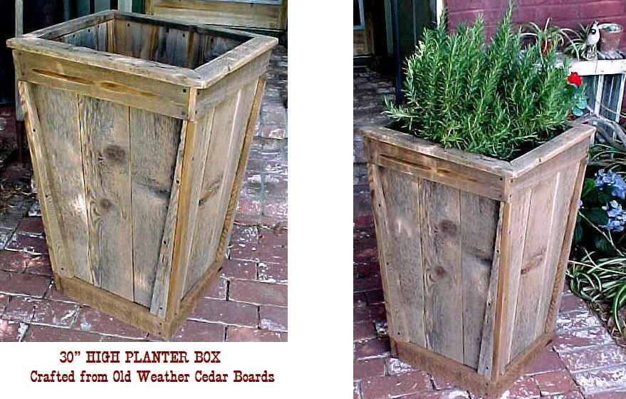 CEDAR - BiG, Tall PLANTER - Old Weathered Wood - 30" Tall Wooden PLANTER - Gorgeous, Usable Outdoor Piece - C Details for availability