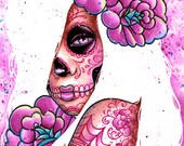 5x7 in Art Print - Day of the Dead Sugar Skull Girl Portrait With Tattoos - Lola