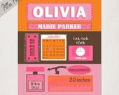 New Baby Gift // Birth Announcement Poster // Girls Pink Orange and Brown Gift // Modern Birth Print // Children's Nursery Art // 8x10