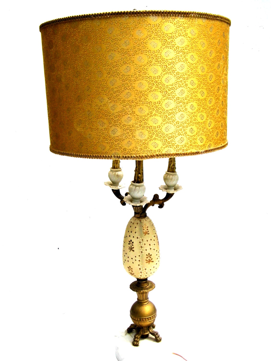 Mid Century Lamp, Hollywood Regency, Glass and Marble Lamp, Statement Lamp, Mid Century Decor, Vintage Table Lamp, Cream and Gold