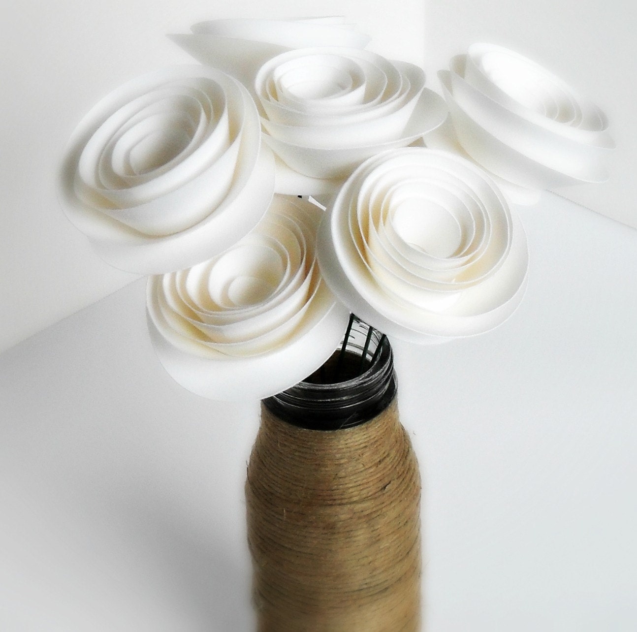 Paper Flower Bouquet, Winter White, Set of 8
