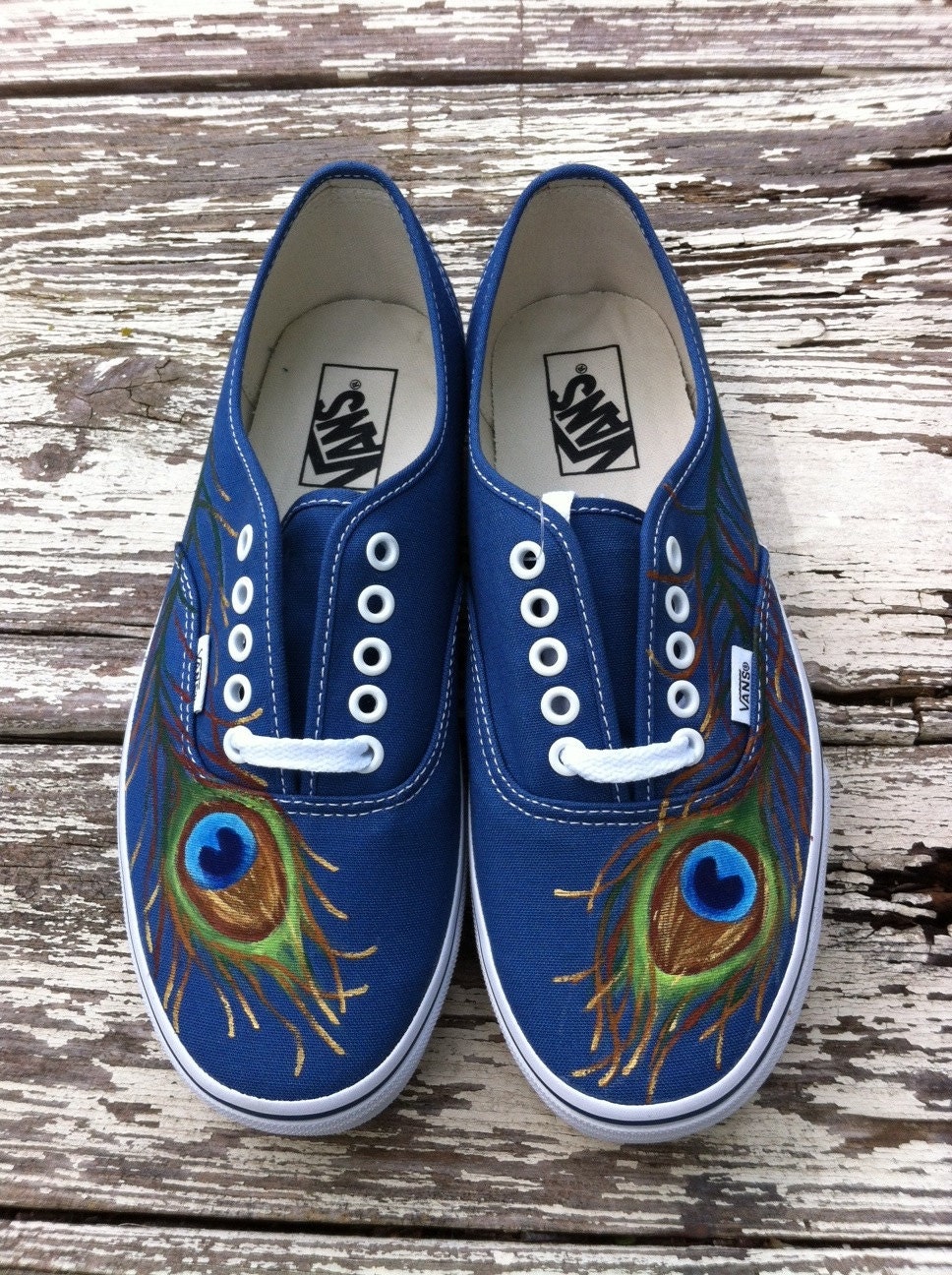 Custom hand painted vans, Pretty as a Peacock