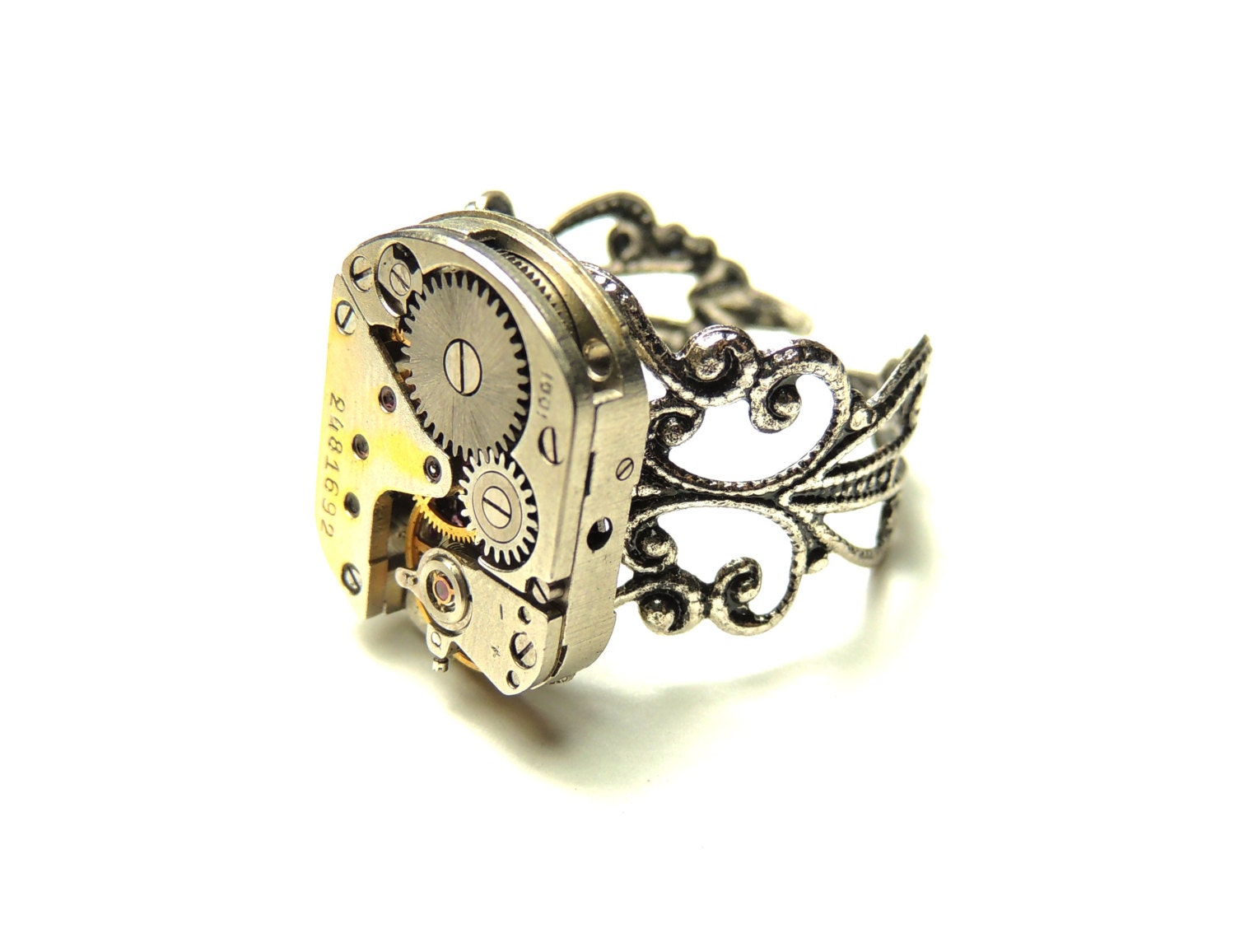 steampunk watch movement ring- adjustable-victorian rings - handmade ring- by keoops8