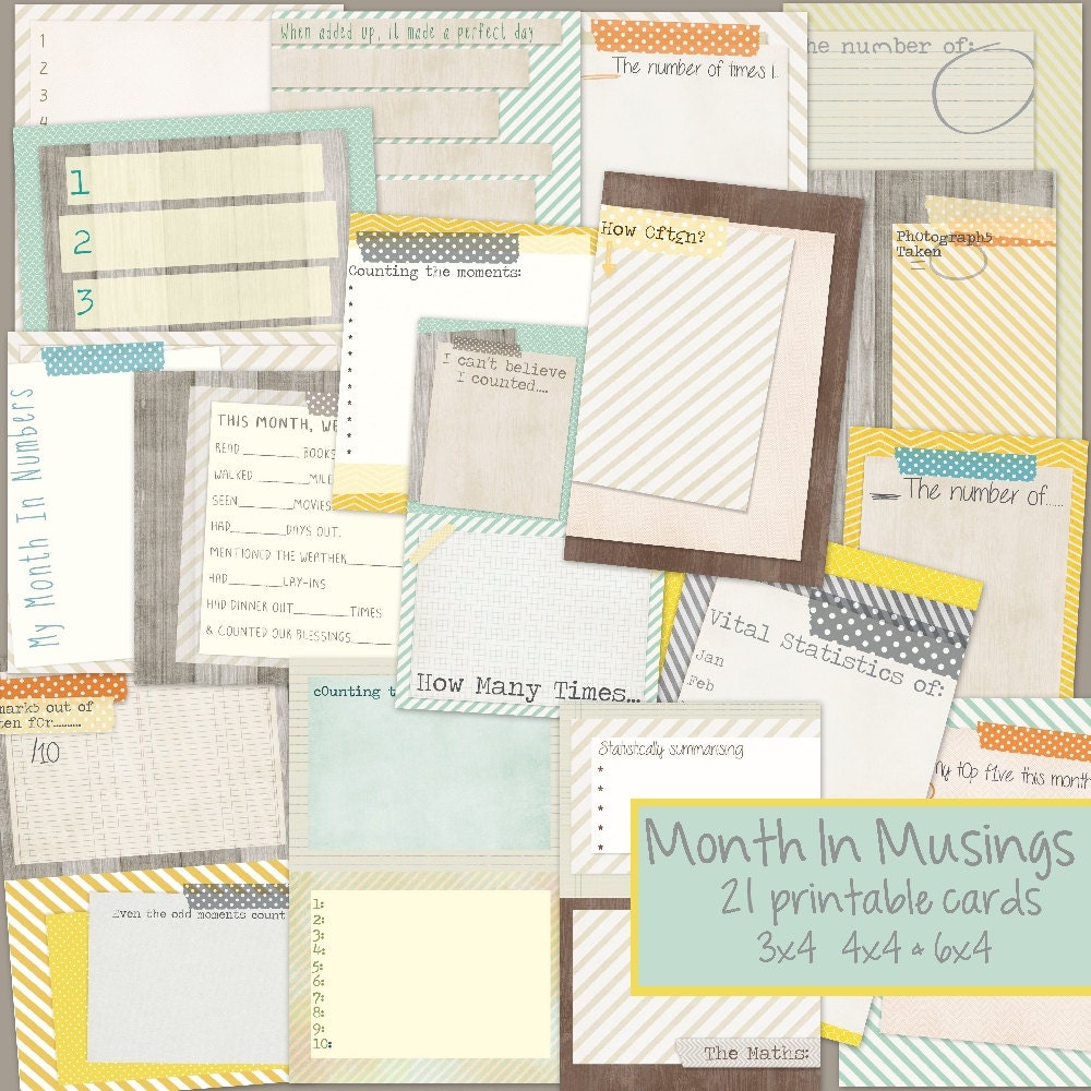21 PRINTABLE JOURNALING CARDS - Month in Musings - Memory keeping by numbers