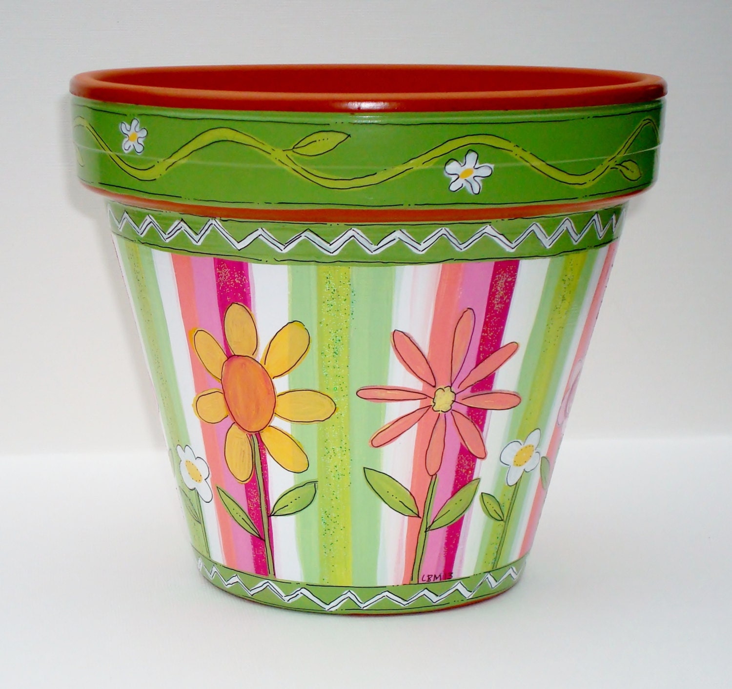 Hand Painted Terracotta Pot 6 Inch "Sherbet Stripes"- Made to Order