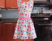 Plus Size XL Aqua Cupcakes Retro Inspired Full Hostess Womens Apron in the Diana style