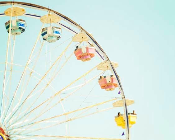 Ferris Wheel Photography, Pastel, Nursery Art, Summer, Carnival, Fair, Blue Sky, Fun, Carnival Photograph, 8x10