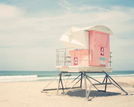 Lifeguard Tower, Pastel Beach Photography, Pink, Blue, Beach Decor, Beach Tower, Lifeguard Tower, California Beach Print, 8x10