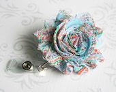 Shabby Chic Flower Retractable Badge / ID Holder Reel - Blue Paisley