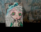 ACEO Original acrylic painting Miniature goth girl Lillian Artist Card