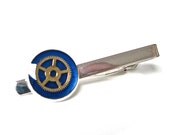 Steampunk Tie Clip Gear with Stunning Blue Inlay- by Mechanique Steampunk
